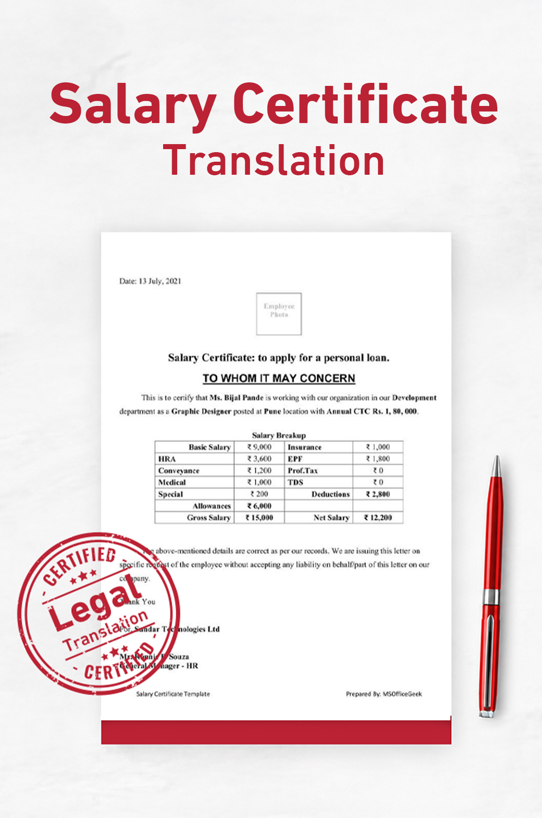 Salary Certificate translation